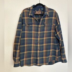 ORVIS Heavy Flannel Shirt Mens X-Large Blue Jacket Plaid Button Up Shacket Fall